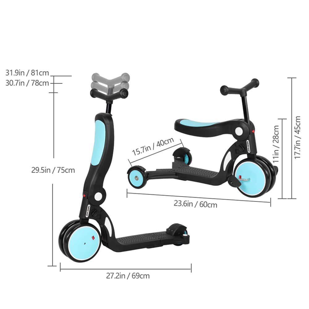 Beberoad 5-in-1 kids scooter size
