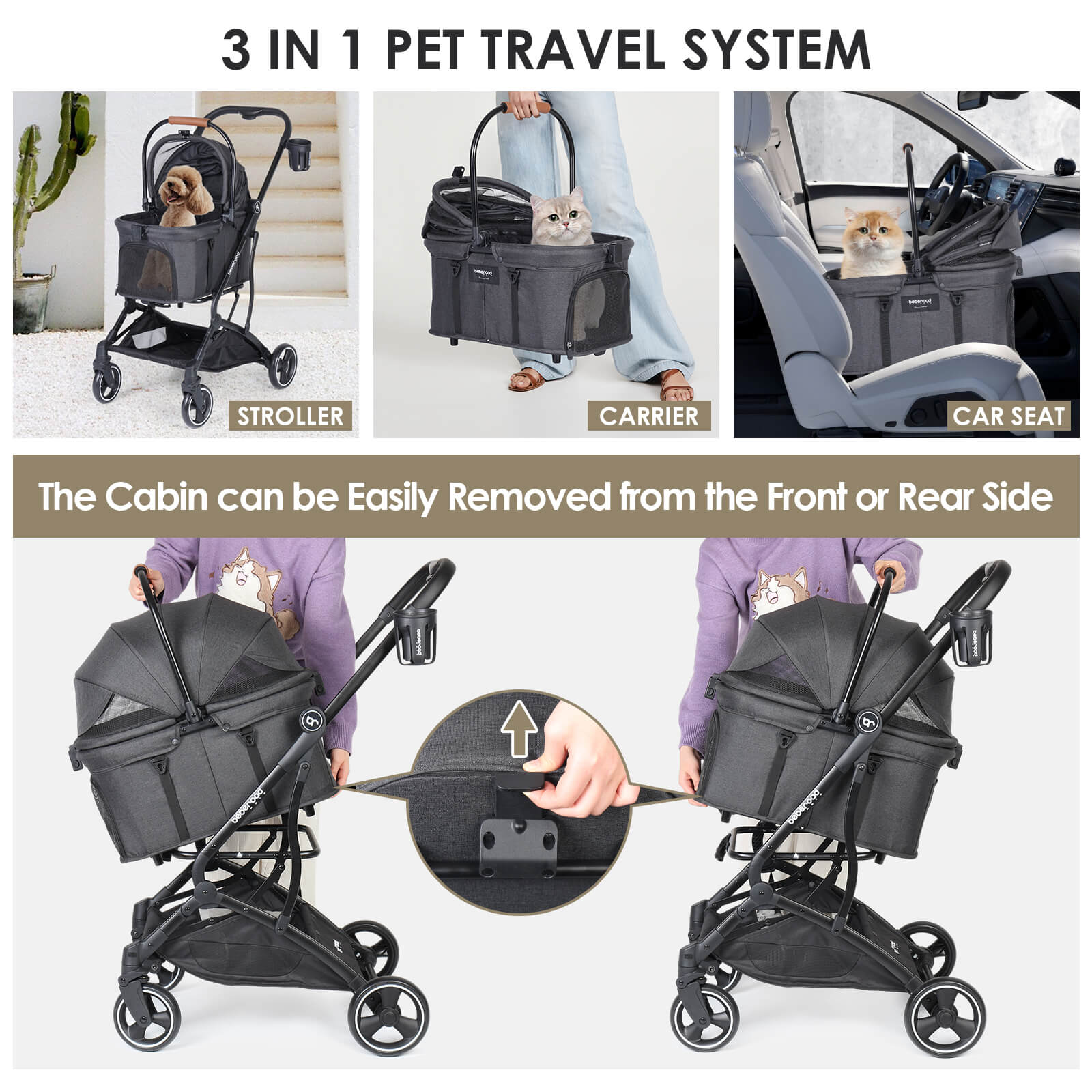 Beberoad T3 3-in-1-Kinderwagen für Haustiere - Beberoad