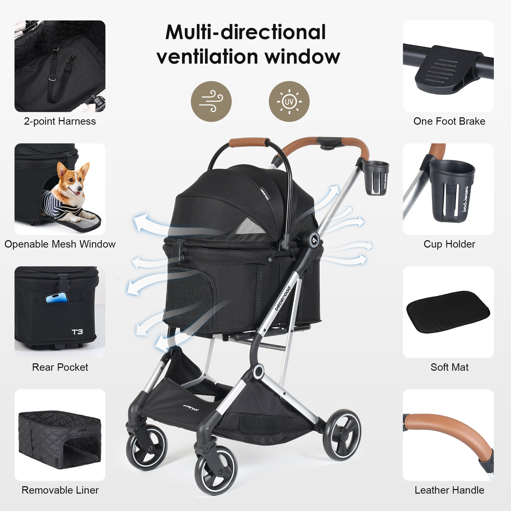 Beberoad T3 Pro 3-in-1-Kinderwagen für Haustiere - Beberoad
