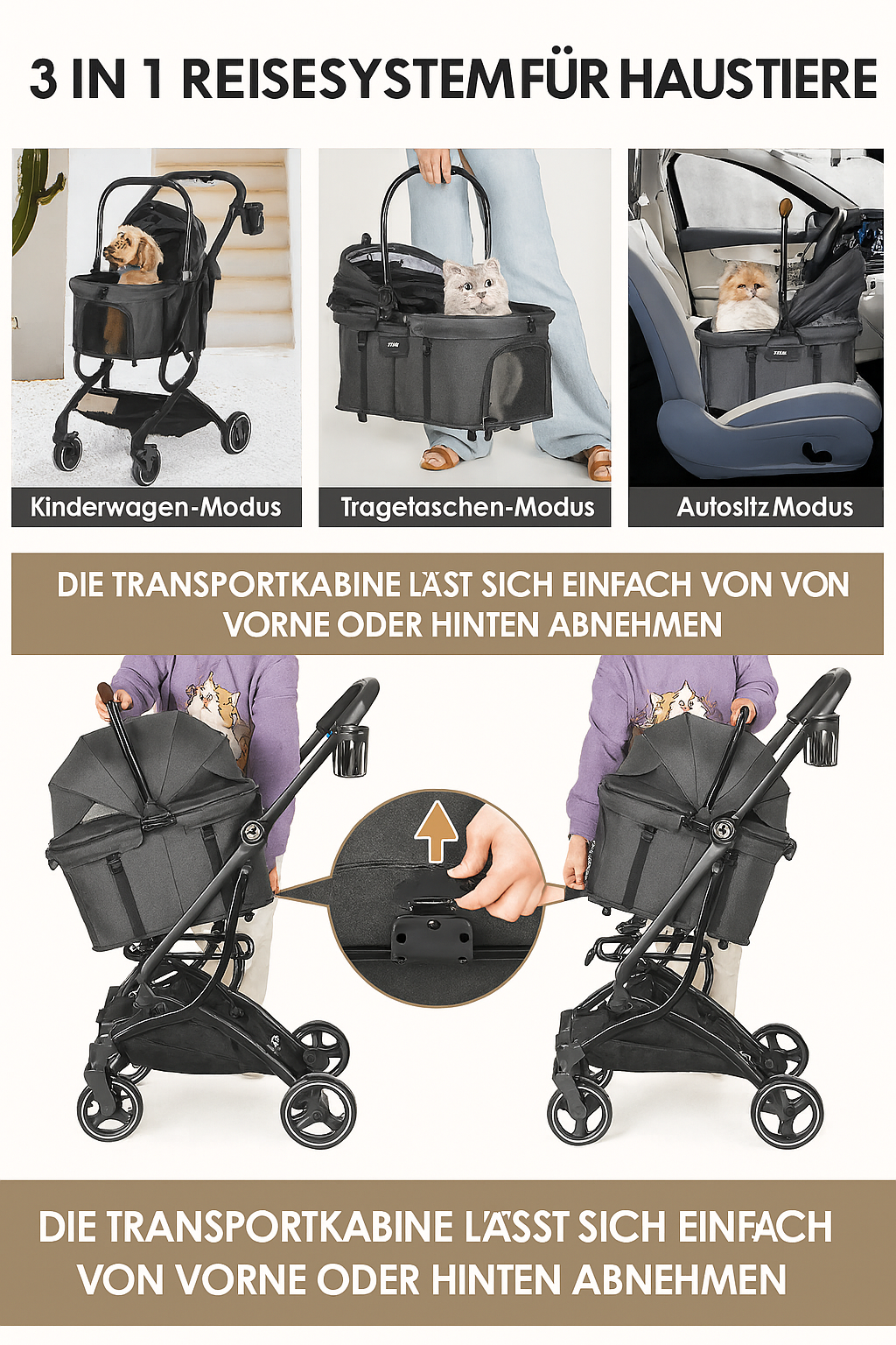 Beberoad T3 3-in-1-Kinderwagen für Haustiere - Beberoad