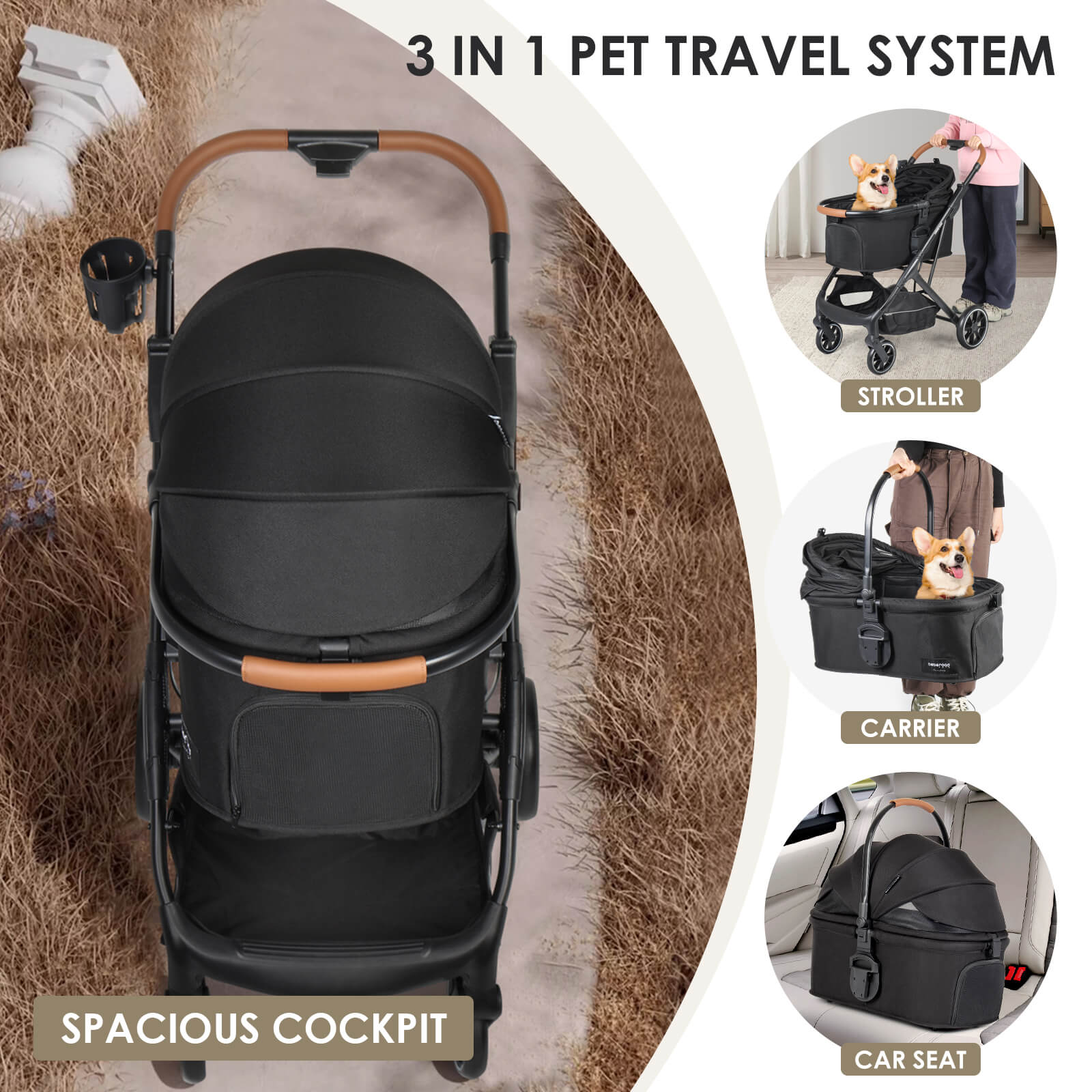 T6 Luxury Pet Stroller for Medium Dog Under 66lbs - Beberoad