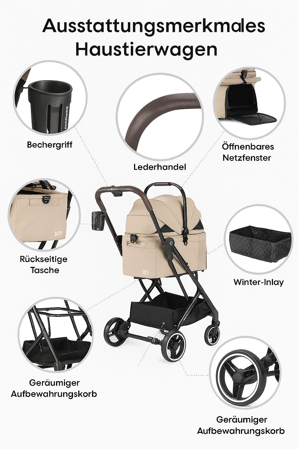 Beberoad X2 Kleintierbuggy | für kleine Haustiere | mit abnehmbarer und faltbarer Trage - Beberoad
