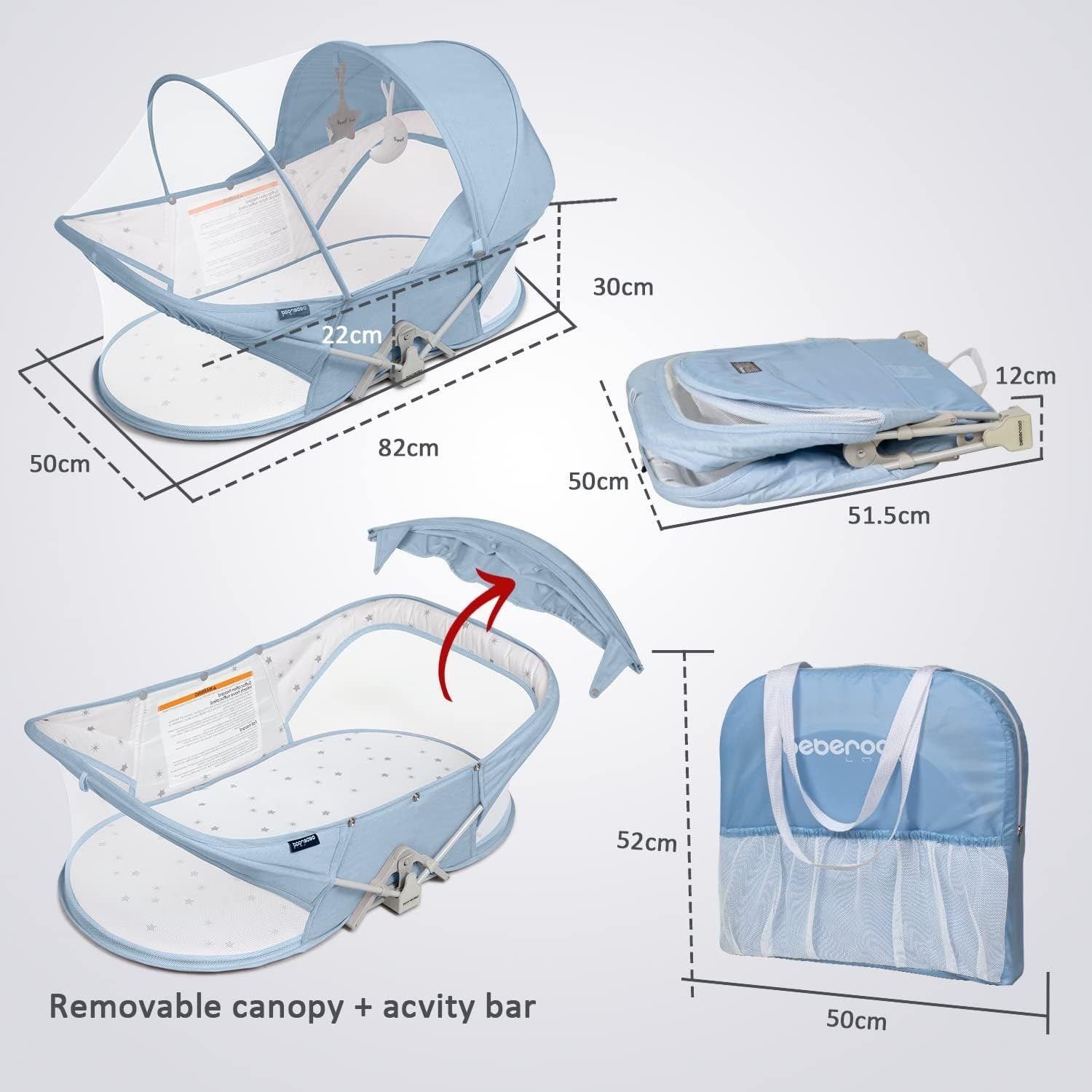 Baby-Reisebett leicht Faltbares Reisebettzelt, Matratze und Tasche - Beberoad