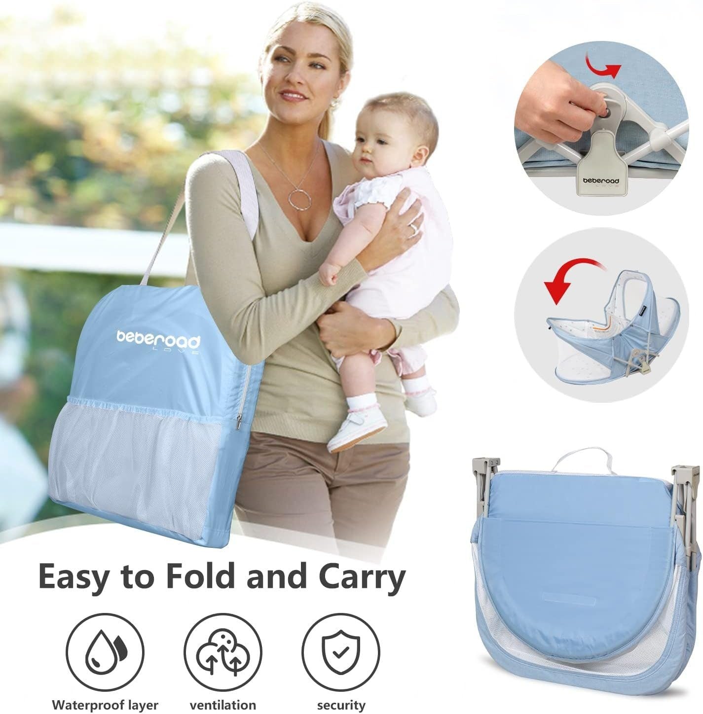 Baby-Reisebett leicht Faltbares Reisebettzelt, Matratze und Tasche - Beberoad