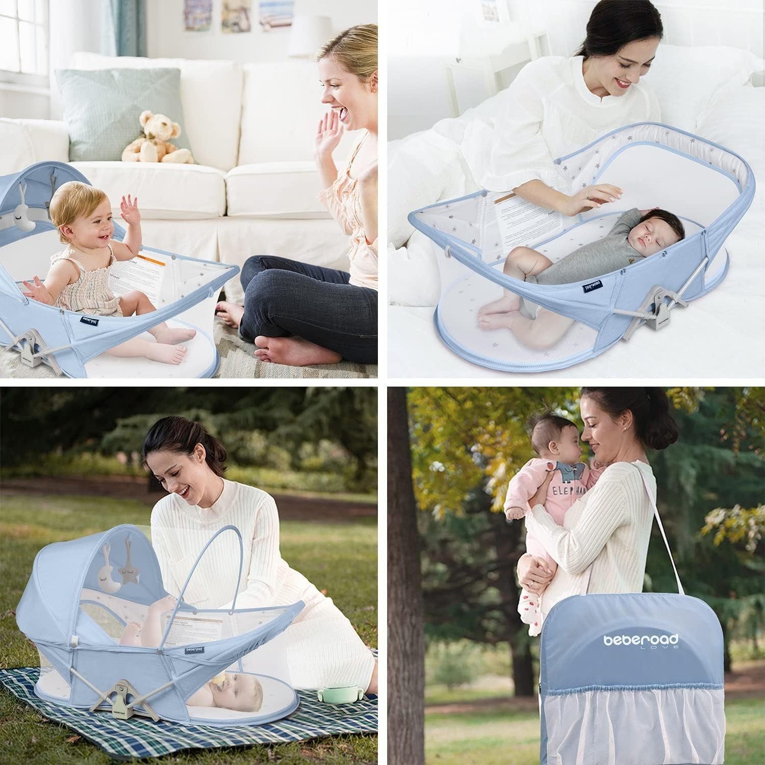 Baby-Reisebett leicht Faltbares Reisebettzelt, Matratze und Tasche - Beberoad