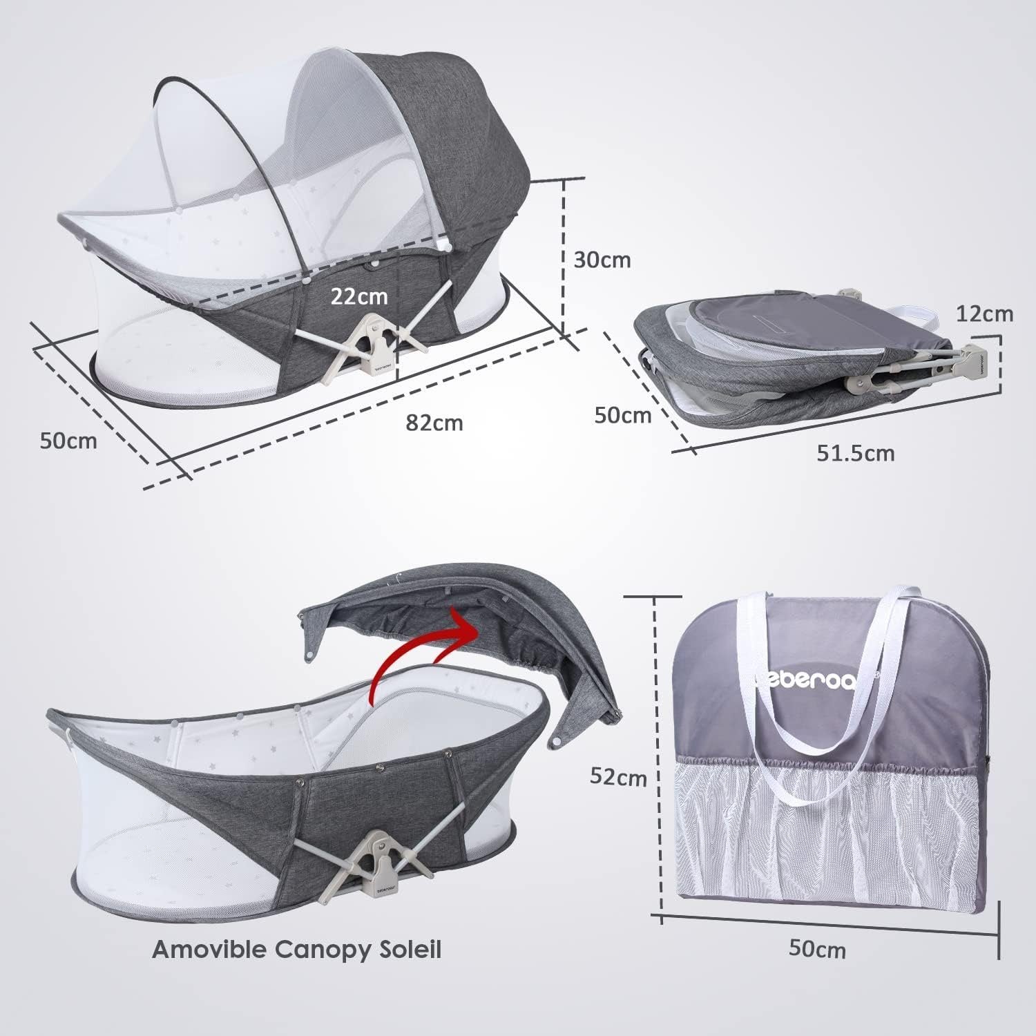 Baby-Reisebett leicht Faltbares Reisebettzelt, Matratze und Tasche - Beberoad
