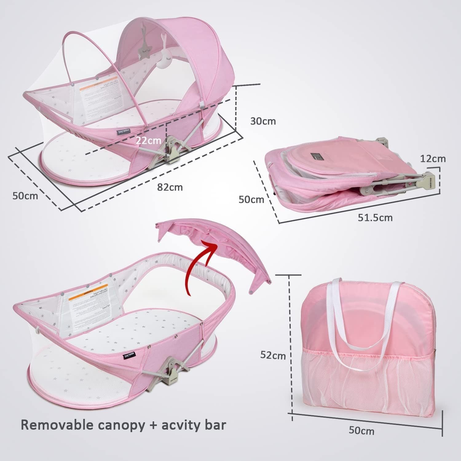 Baby-Reisebett leicht Faltbares Reisebettzelt, Matratze und Tasche - Beberoad