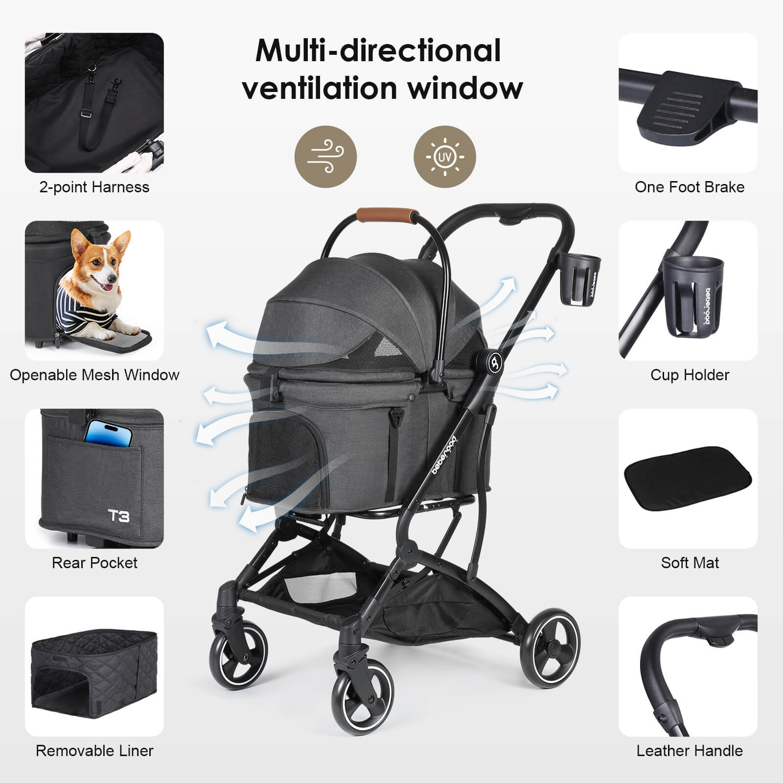 Beberoad T3 3-in-1-Kinderwagen für Haustiere - Beberoad